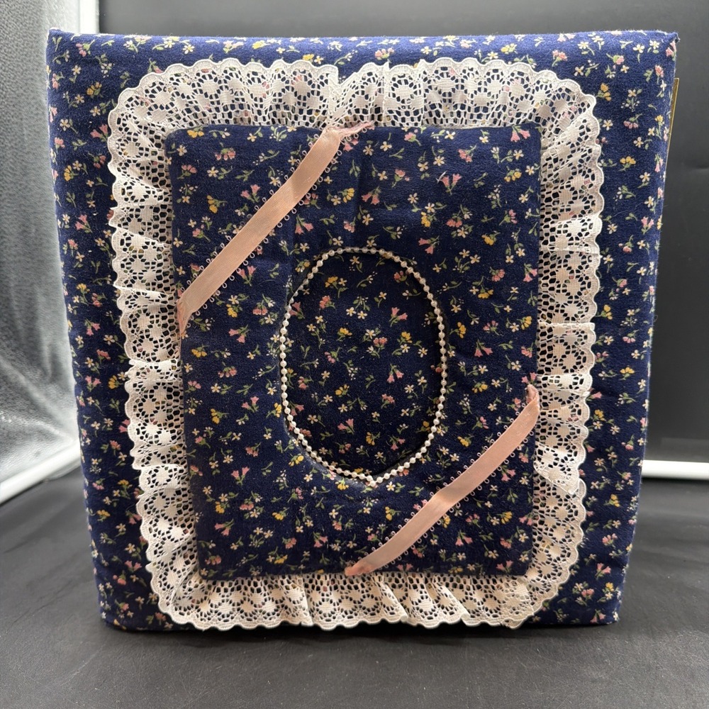 Vintage Puffy Fabric 80's Lace Floral Country Grannycore Photo Album Scrapbook